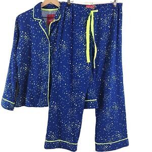 Xhilaration pajamas in dark blue with neon yellow glow in the dark hearts.